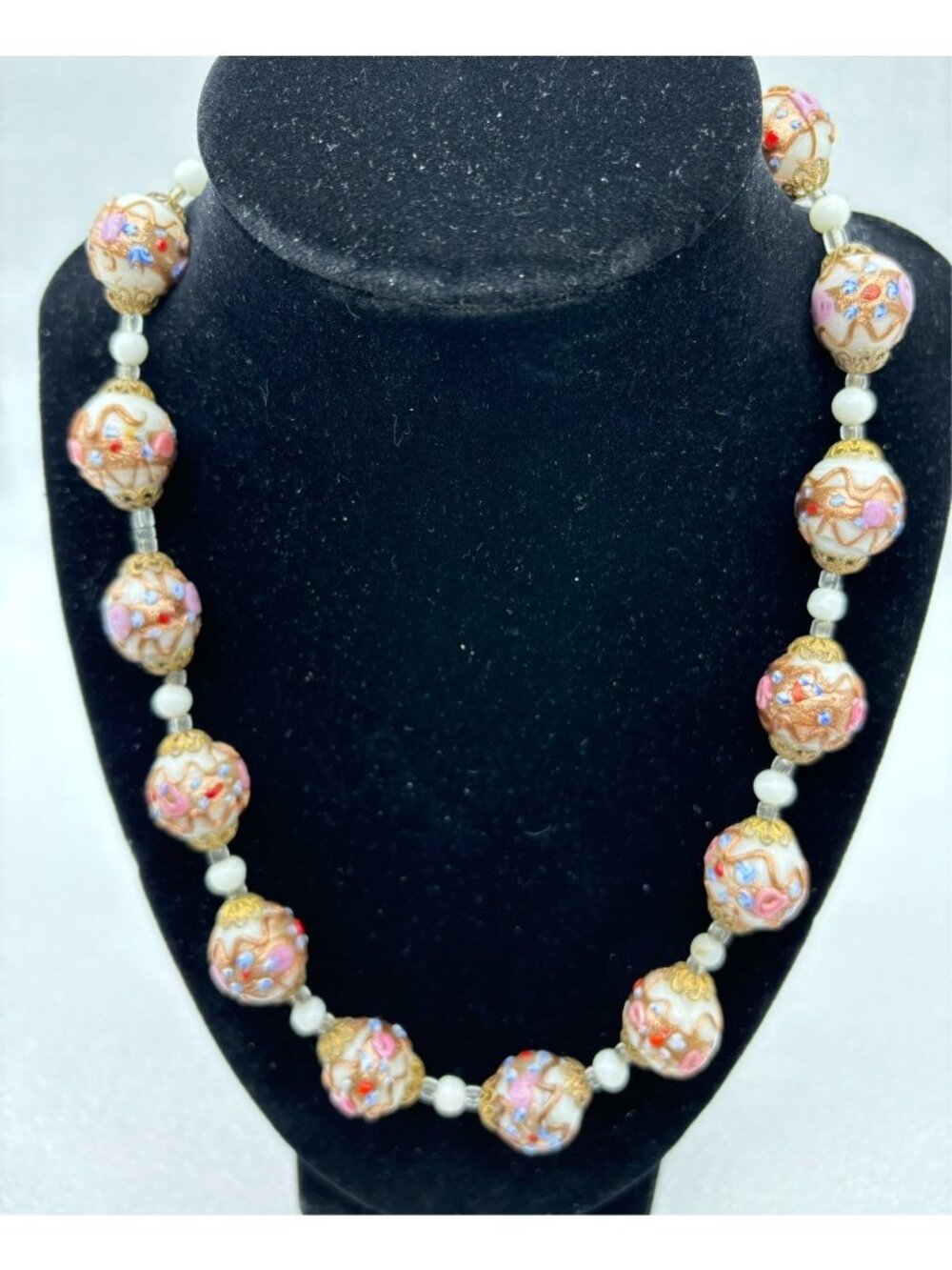 Vintage Venetian Murano Glass Wedding Cake Bead Necklace